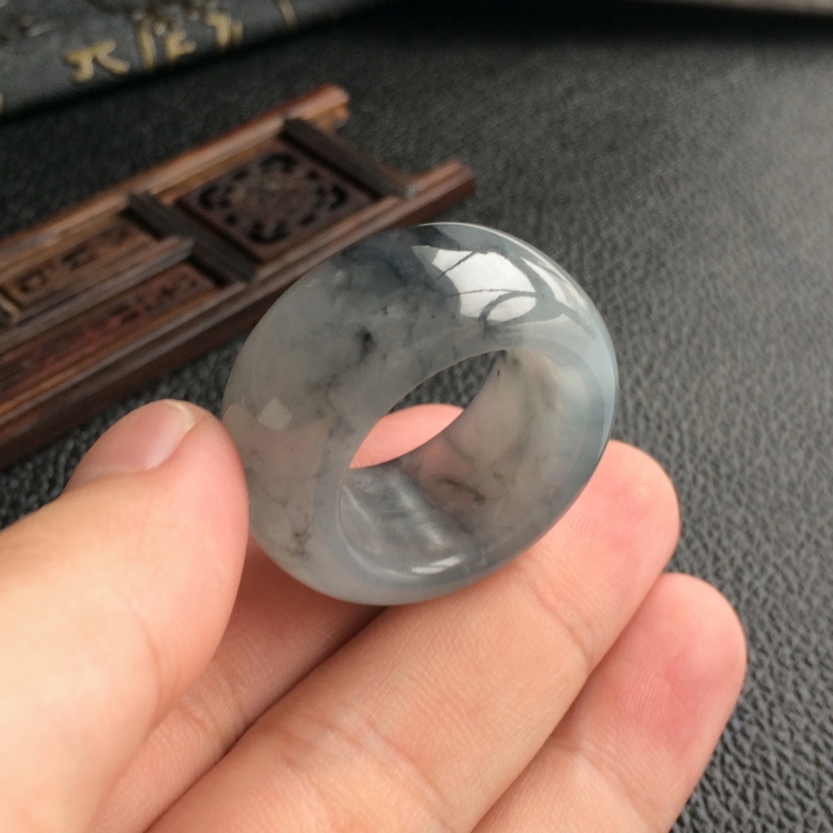 (超值推荐)糯冰种水墨色指环