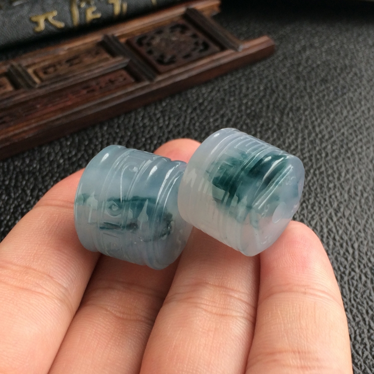 (超值推荐)糯冰种飘花仿古路路通挂件(一对)