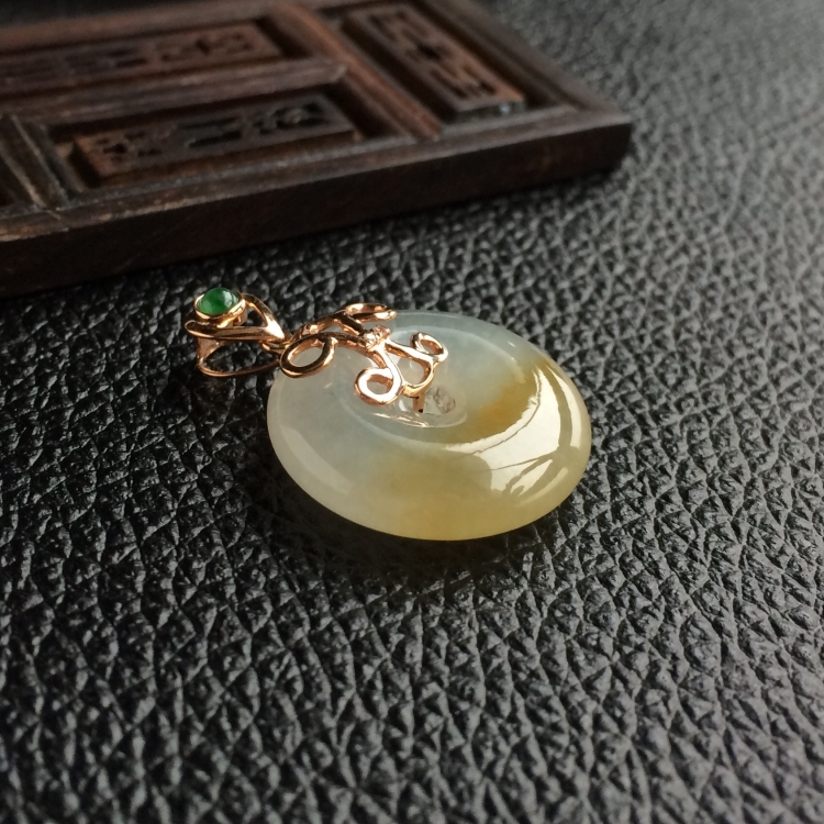 (超值推荐)冰种黄翡平安扣挂件(金扣)