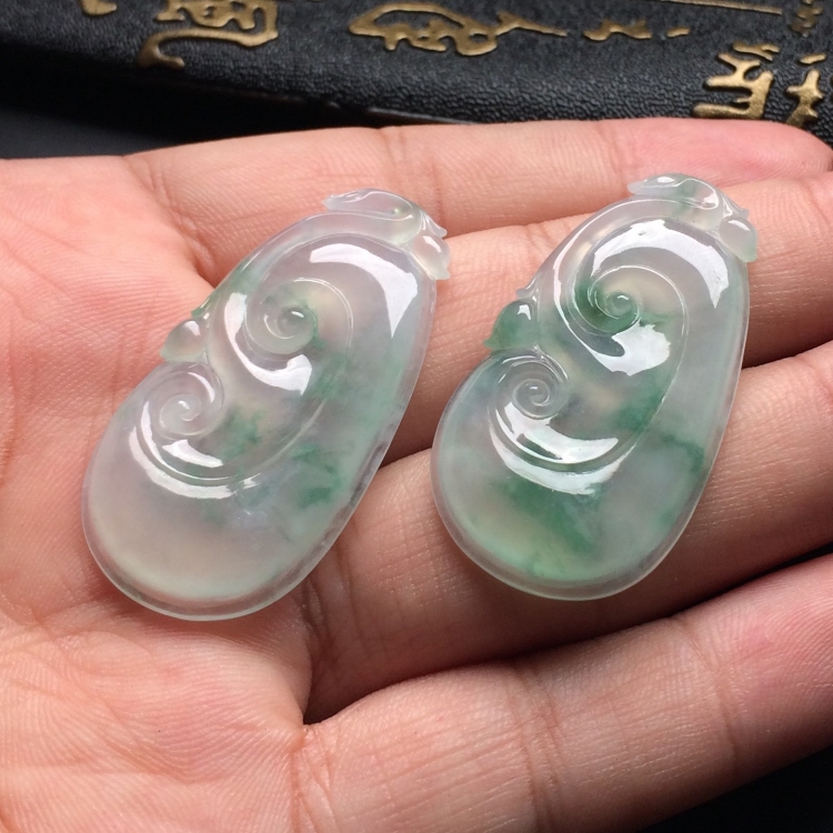 （超值推荐）冰种飘花如意挂件（一对）