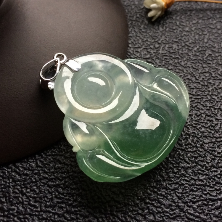 （超值推荐）冰种飘花玉佛挂件（金扣）