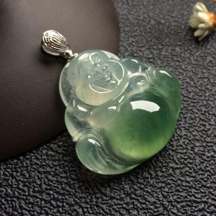 （超值推荐）冰种飘花玉佛挂件（金扣）