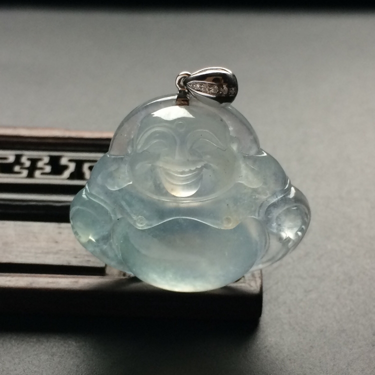（超值推荐）冰种淡晴水玉佛挂件（金扣）