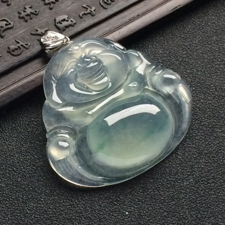 （超值推荐）冰种飘花玉佛挂件（金扣）