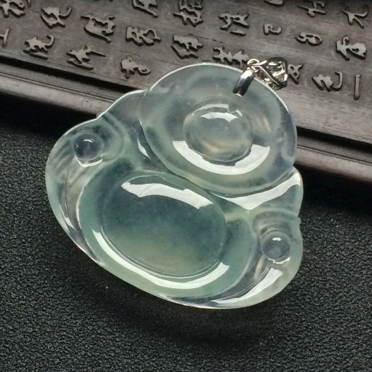 （超值推荐）冰种飘花玉佛挂件（金扣）
