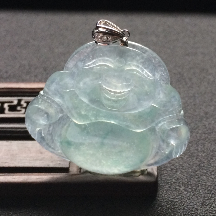 （超值推荐）冰种飘花玉佛挂件（金扣）