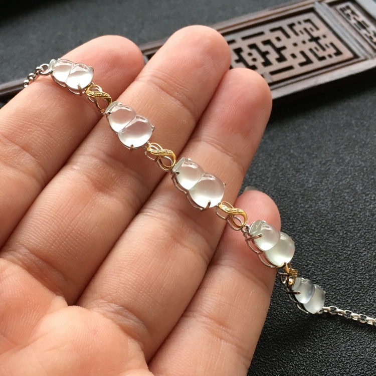 (超值推荐)冰种淡晴水镶18k金葫芦手链