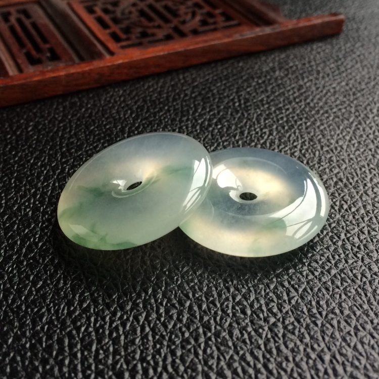 (超值推荐)冰种飘花平安扣挂件(一对)