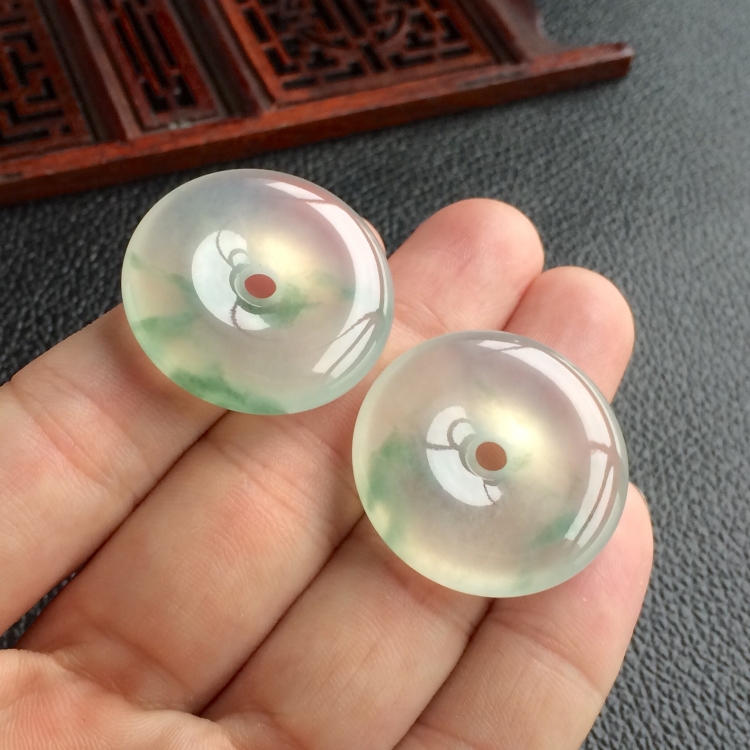 (超值推荐)冰种飘花平安扣挂件(一对)