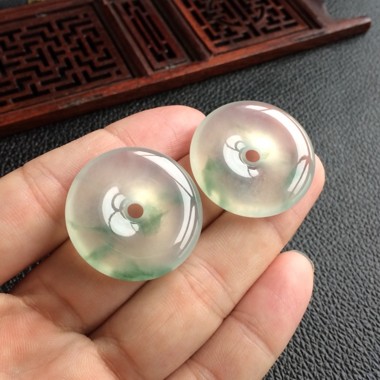 (超值推荐)冰种飘花平安扣挂件(一对)