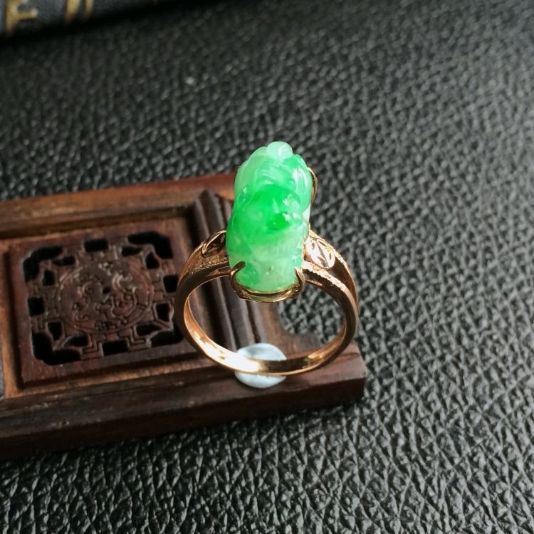 (超值推荐)糯冰种飘翠镶玫瑰金貔貅戒指
