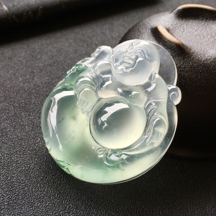 (超值推荐)冰种飘绿花布袋佛挂件