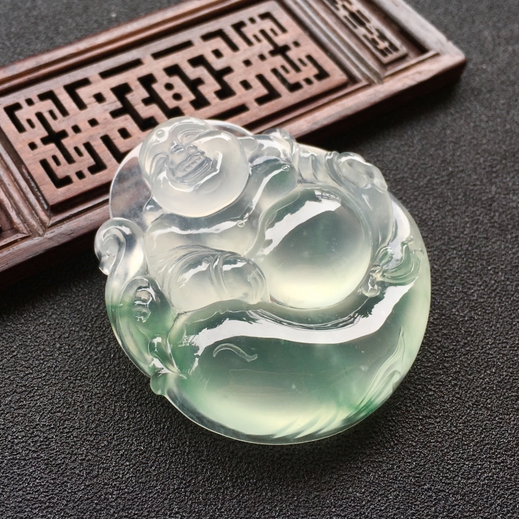 (超值推荐)冰种飘绿花布袋佛挂件