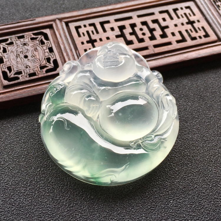 (超值推荐)冰种飘绿花布袋佛挂件
