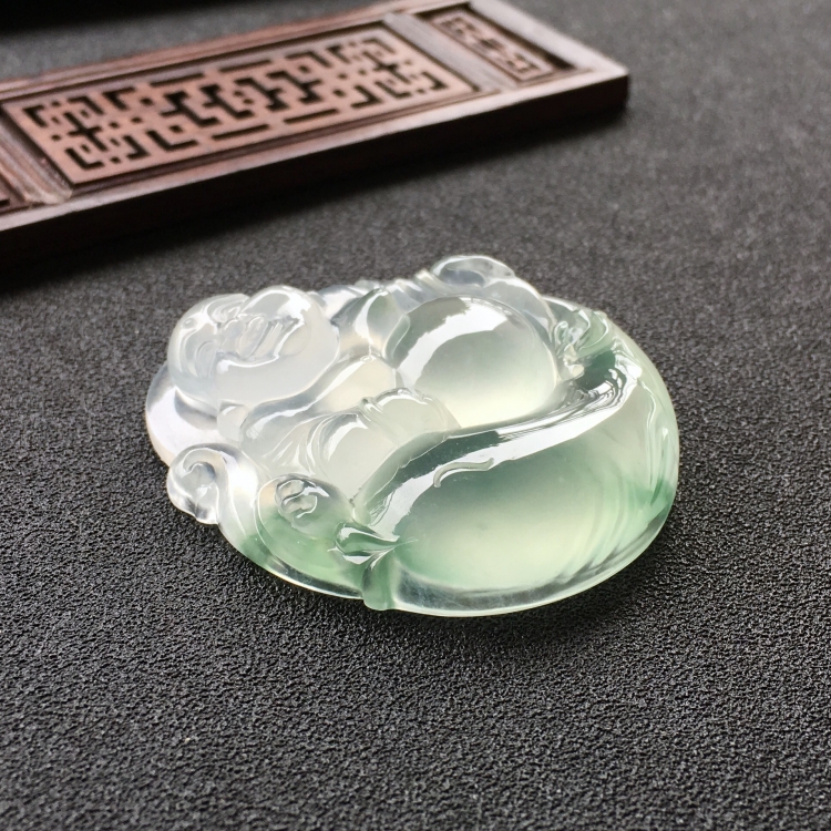 (超值推荐)冰种飘绿花布袋佛挂件