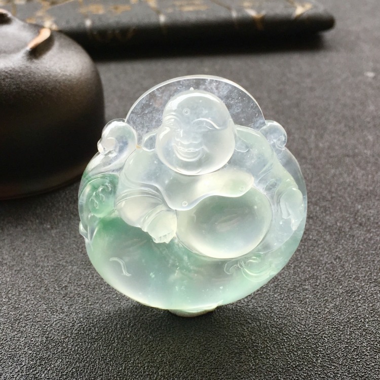 (超值推荐)冰种飘绿花布袋佛挂件