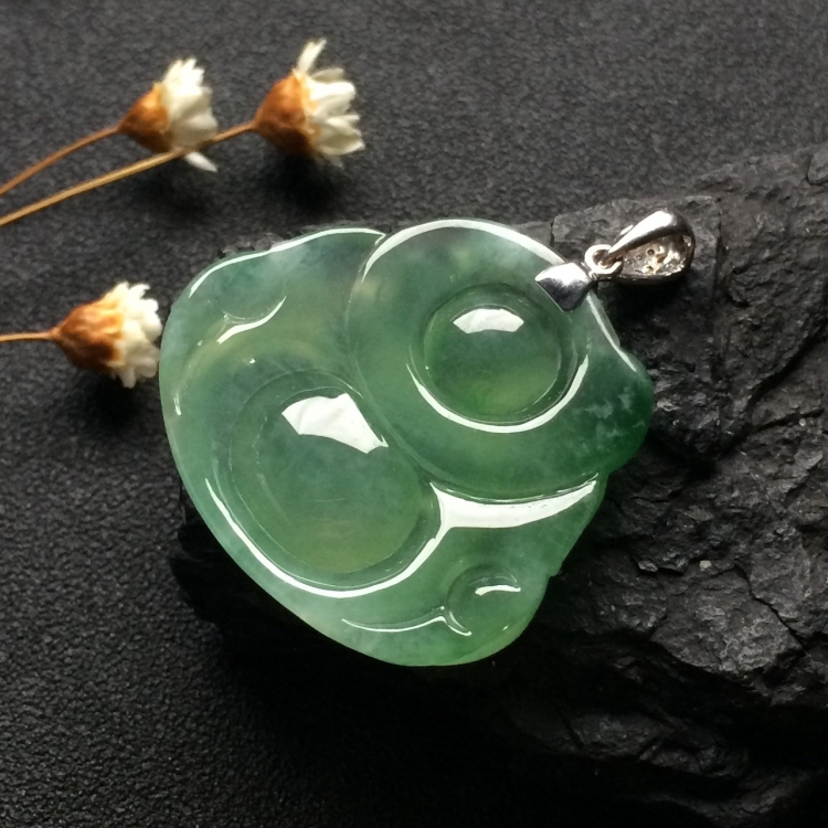 （超值推荐）冰种晴水飘花玉佛挂件（金扣）