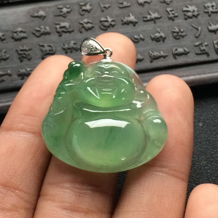 （超值推荐）冰种晴水飘花玉佛挂件（金扣）