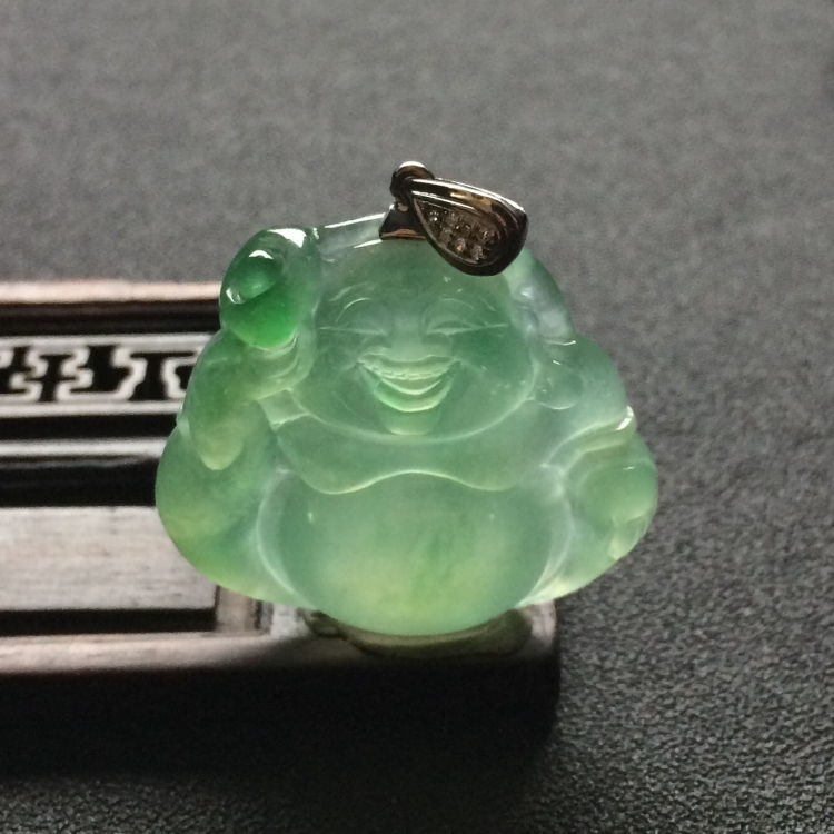 （超值推荐）冰种晴水飘花玉佛挂件（金扣）