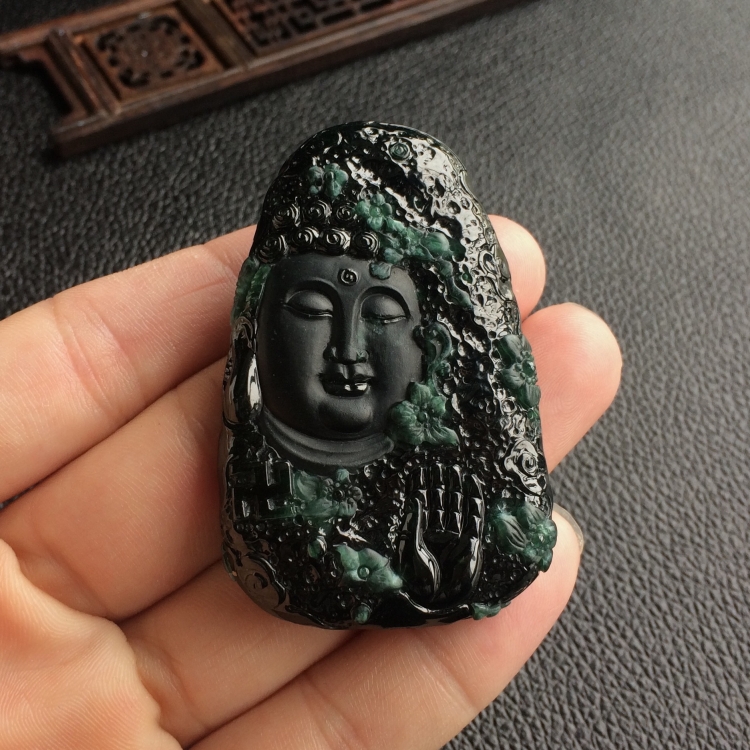 (超值推荐)糯冰种墨翠大日如来挂件