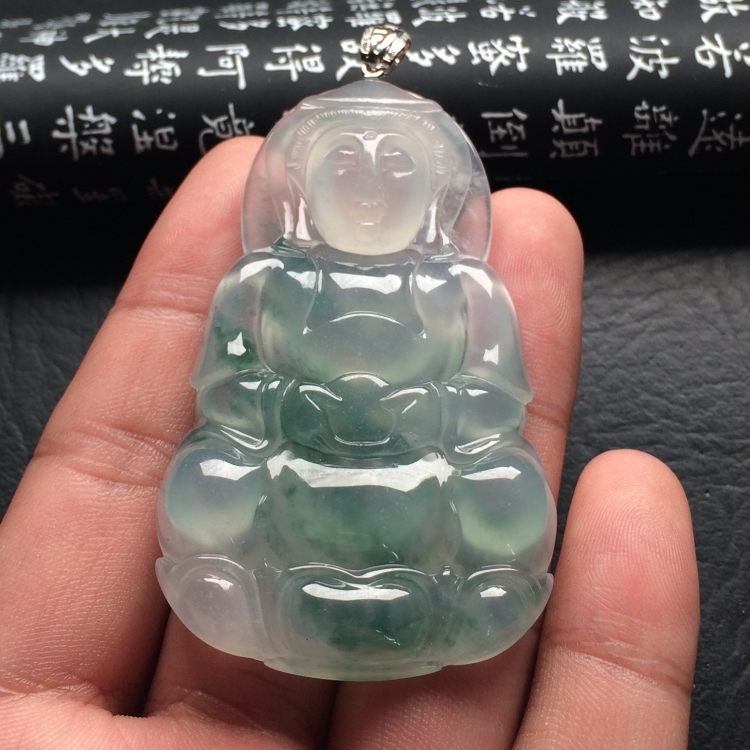 （超值推荐）冰种飘花观音挂件（金扣）