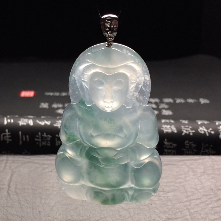 （超值推荐）冰种飘花观音挂件（金扣）