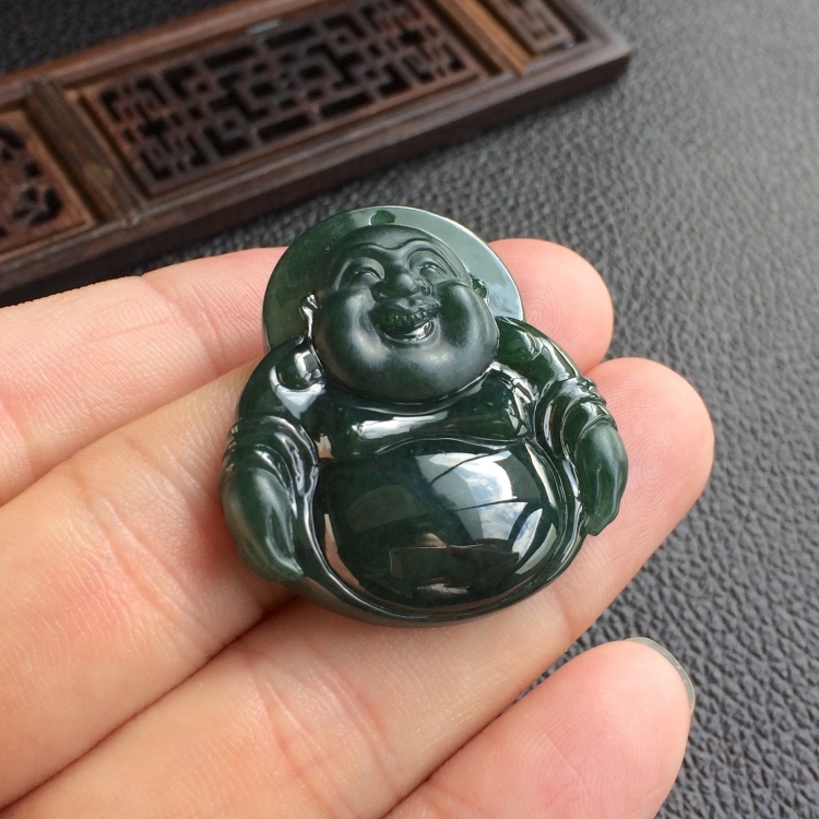 (超值推荐)糯冰种蓝水佛公挂件