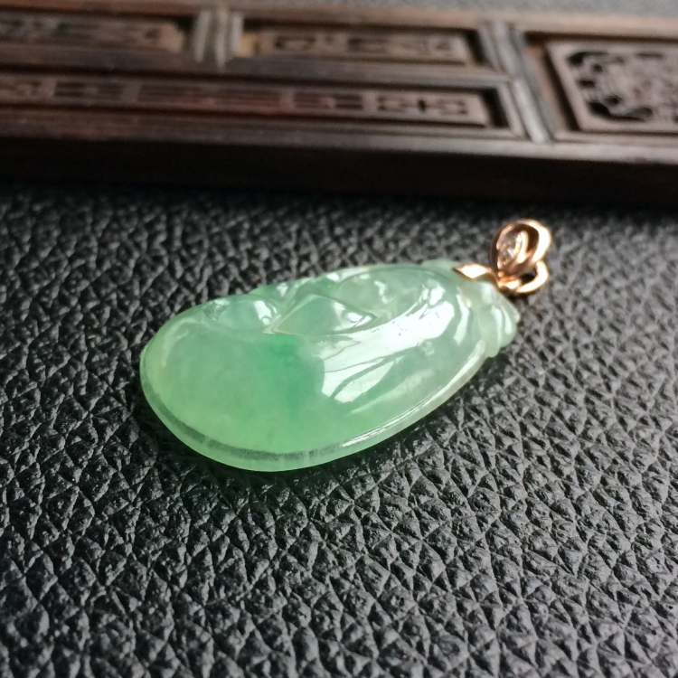 (超值推荐)冰种飘翠如意挂件(金扣)