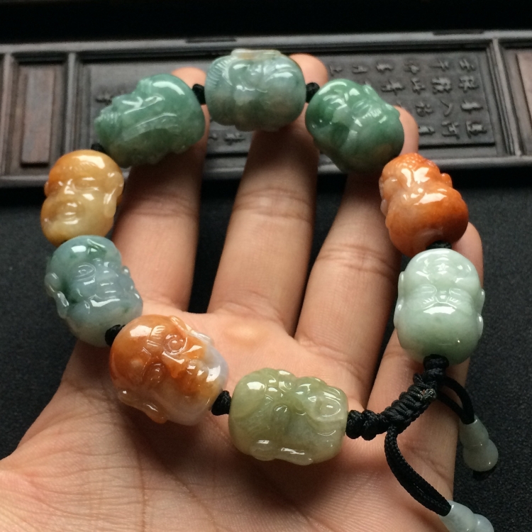 （超值推荐）糯冰种三彩罗汉头手链