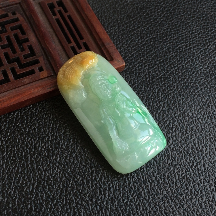(超值推荐)糯冰种黄加绿凤凰观音挂件