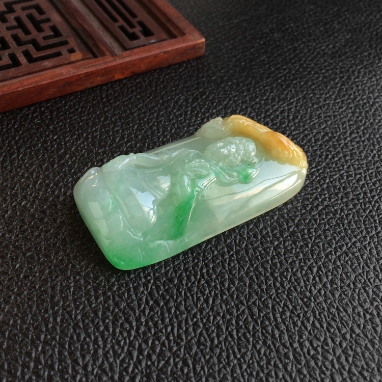 (超值推荐)糯冰种黄加绿凤凰观音挂件