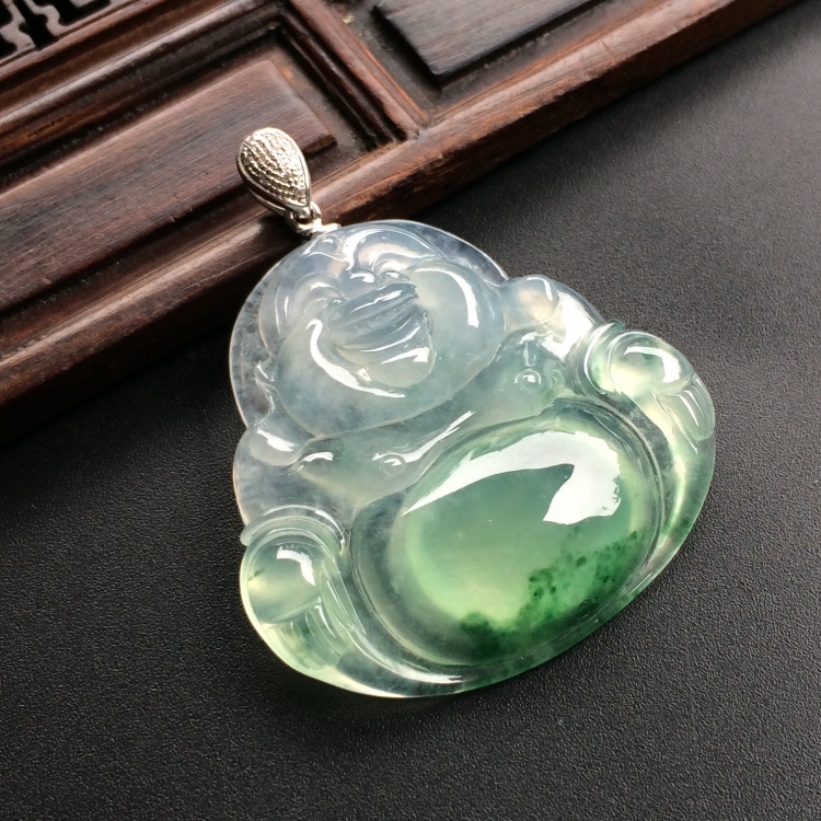 （超值推荐）冰种飘花玉佛挂件（金扣）