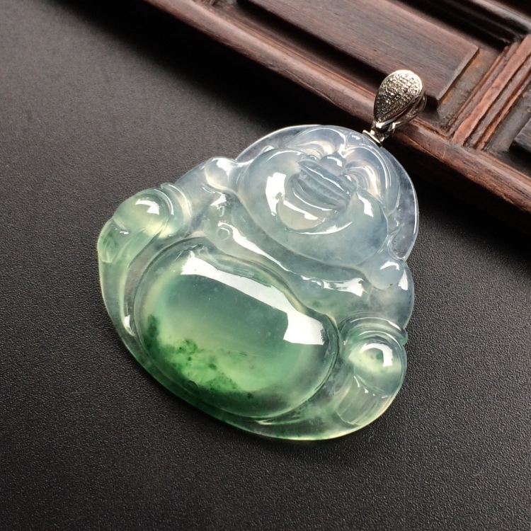 （超值推荐）冰种飘花玉佛挂件（金扣）