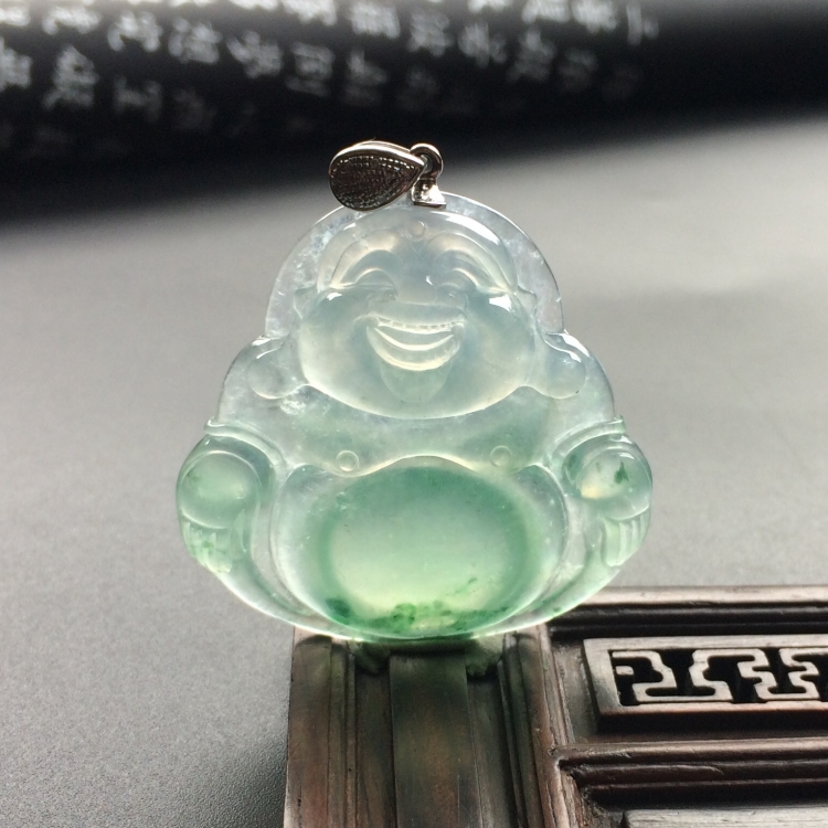 （超值推荐）冰种飘花玉佛挂件（金扣）