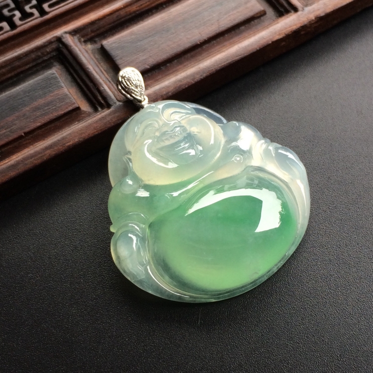 （超值推荐）冰种飘翠玉佛挂件（金扣）
