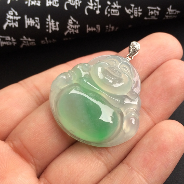 （超值推荐）冰种飘翠玉佛挂件（金扣）
