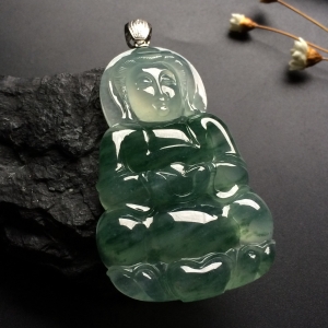 （超值推荐）冰种飘花观音挂件（金扣）