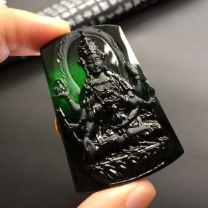 （超值推荐）冰种墨翠千手观音挂件