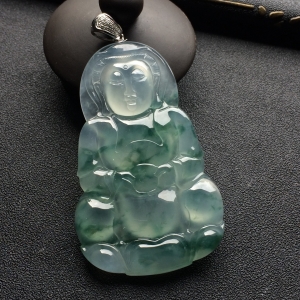 （超值推荐）冰种飘花观音挂件（金扣）