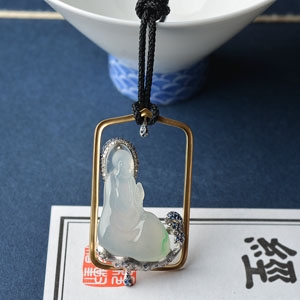 （超值推荐）冰种晴水略飘花镶彩金钻石悟道胸坠