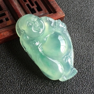 (超值推荐)冰种晴水飘花布袋佛挂件