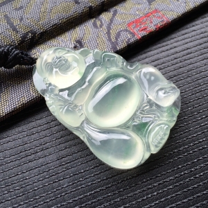 (超值推荐)冰种飘绿花布袋佛挂件