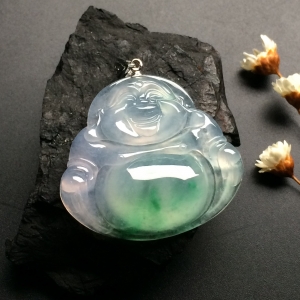 （超值推荐）冰种飘翠玉佛挂件（金扣）