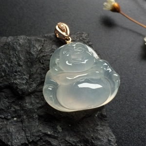 （超值推荐）冰种淡晴水玉佛挂件（金扣）