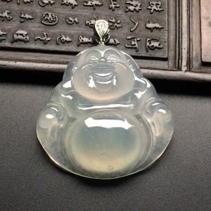 （超值推荐）冰种淡晴水玉佛挂件（金扣）