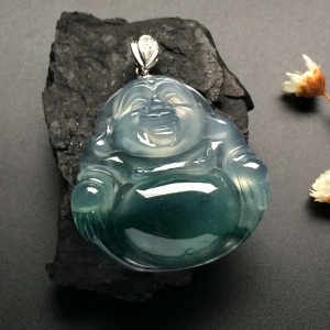 （超值推荐）冰种飘花玉佛挂件（金扣）