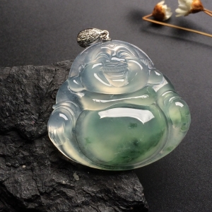 （超值推荐）冰种飘花玉佛挂件（金扣）