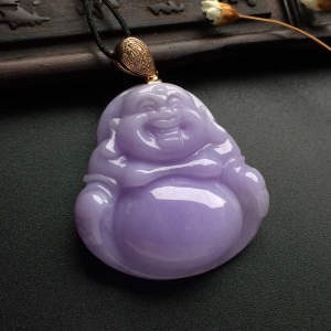 （超值推荐）糯冰种紫罗兰玉佛挂件（金扣）