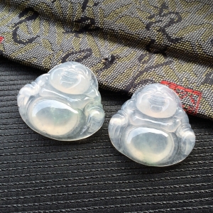 (超值推荐)糯冰种淡晴水玉佛挂件一对