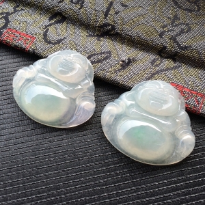 (超值推荐)糯冰种淡晴水玉佛挂件一对